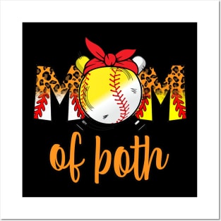 Mom Of Both Leopard Game Day Baseball Softball Mother's Day Posters and Art